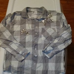 Girls gray and white button shirt